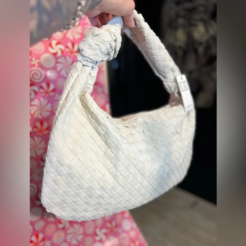 💎💎NWT-Urban Expressions STUNNING Bone Suede Faux-Leather Woven Hobo Bag 💎💎